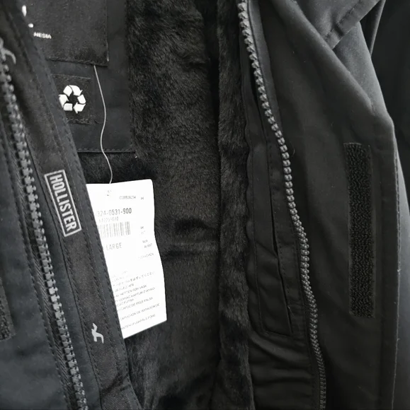 Men's Hollister Jacket Faux Fur Bomber Aviator XL All Weather Black - Picture 11 of 12